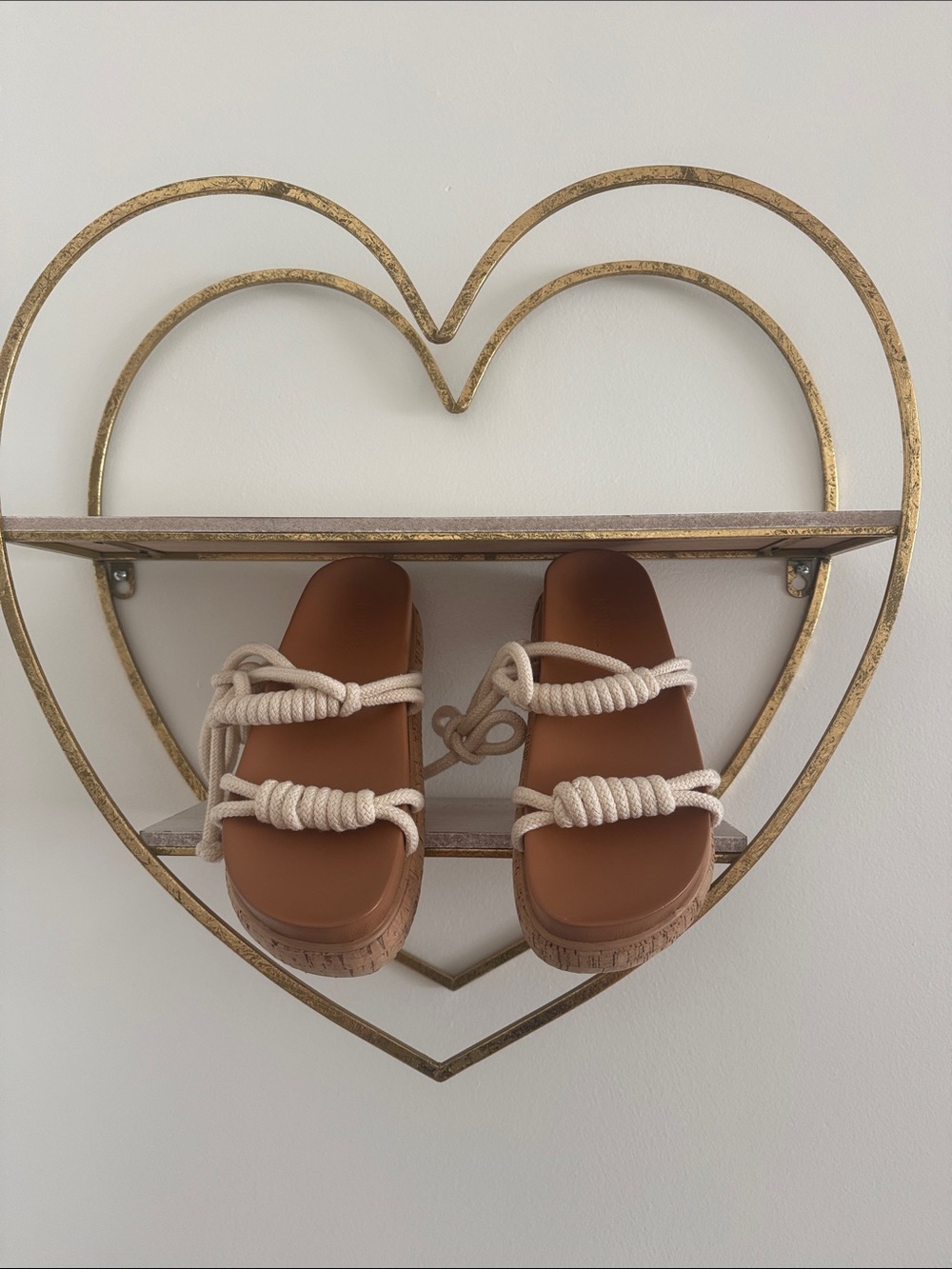 SCHUTZ White Rope Strap Tan Platform Sandals